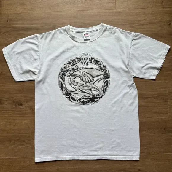 Vintage Y2K Wayne Whelpton Dragon Punk Goth T Shirt Size L 2006 White - Picture 8 of 8